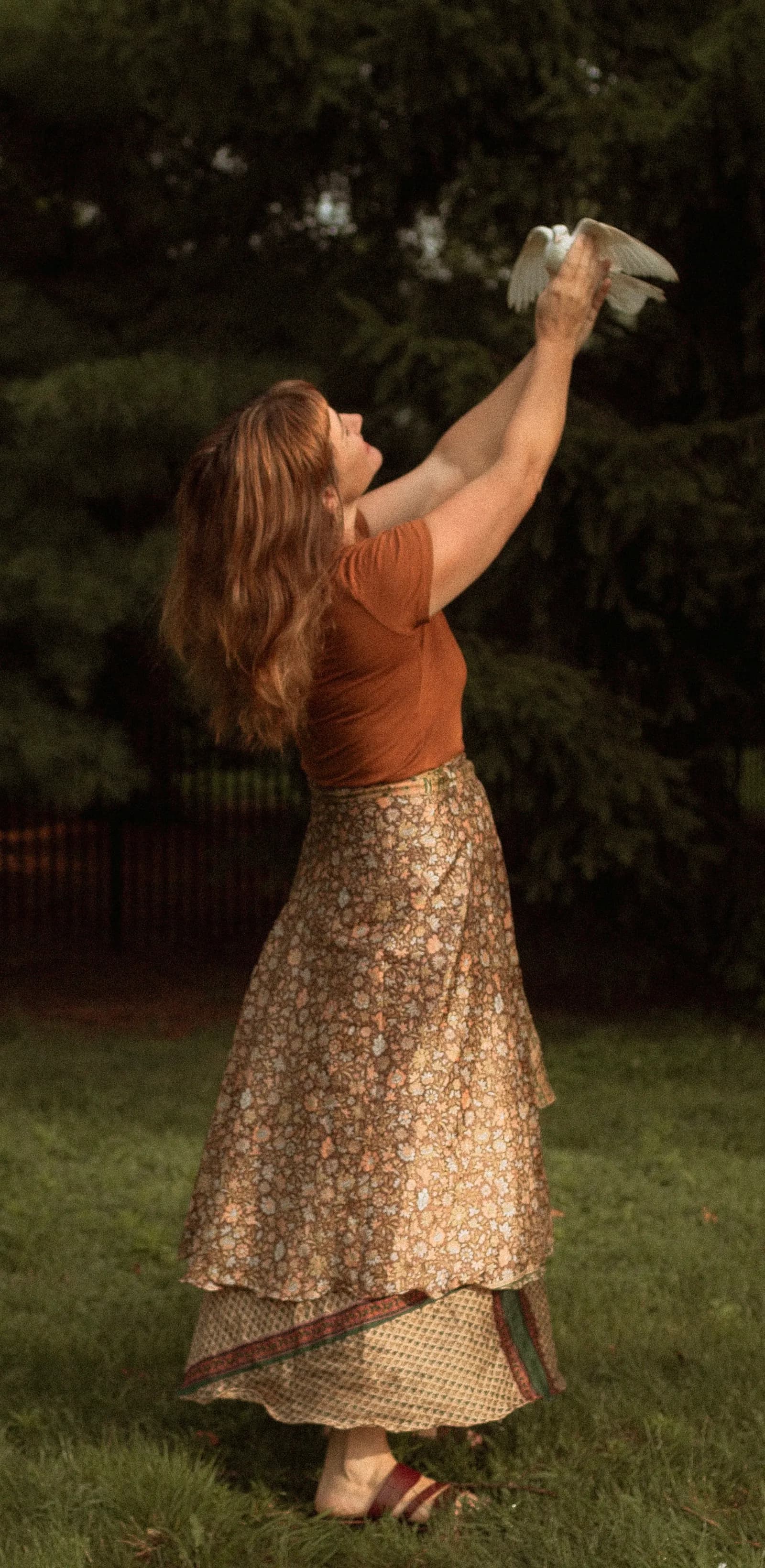 Sarah releasing a dove